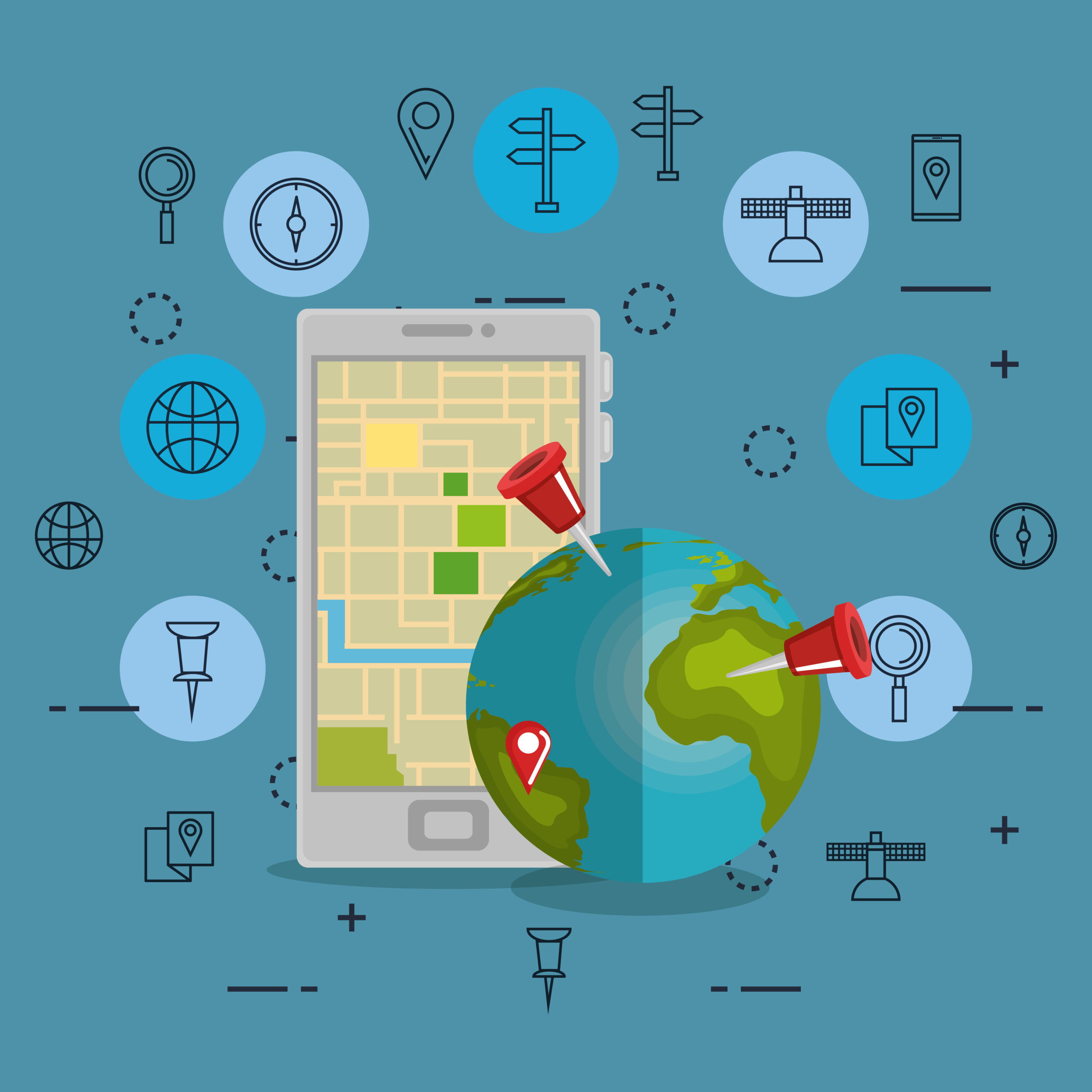 smartphone with gps navigation app vector illustration design